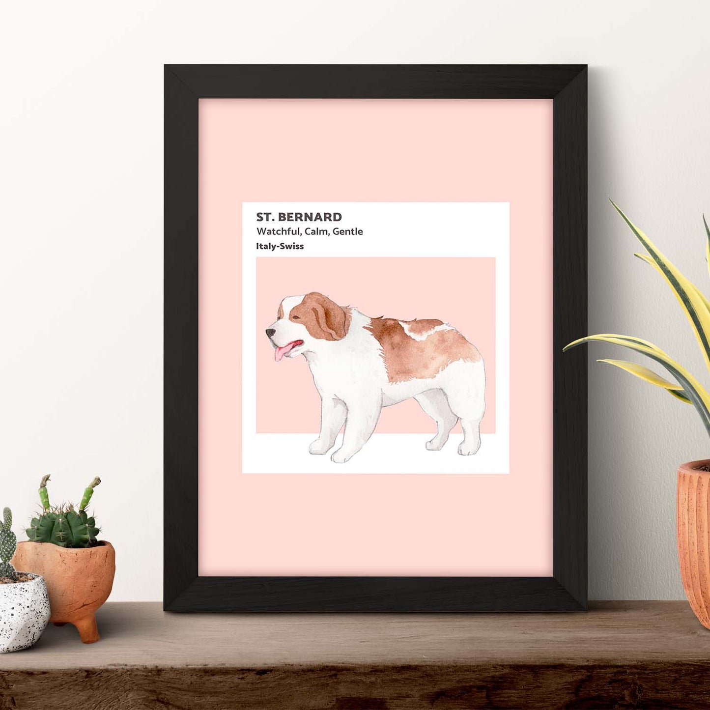 Lámina San Bernardo. Pósters con ilustraciones de razas de perro en tonos cálidos y pastel.-Artwork-Nacnic-Nacnic Estudio SL