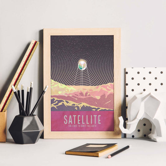 Lámina Satélite. Pósters con detalladas ilustraciones del espacio. Coloridas imágenes de satélites, estrellas y planetas.-Artwork-Nacnic-Nacnic Estudio SL