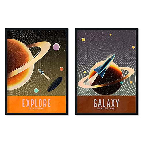 Lámina Saturno. Pósters con detalladas ilustraciones del espacio. Coloridas imágenes de satélites, estrellas y planetas.-Artwork-Nacnic-Nacnic Estudio SL