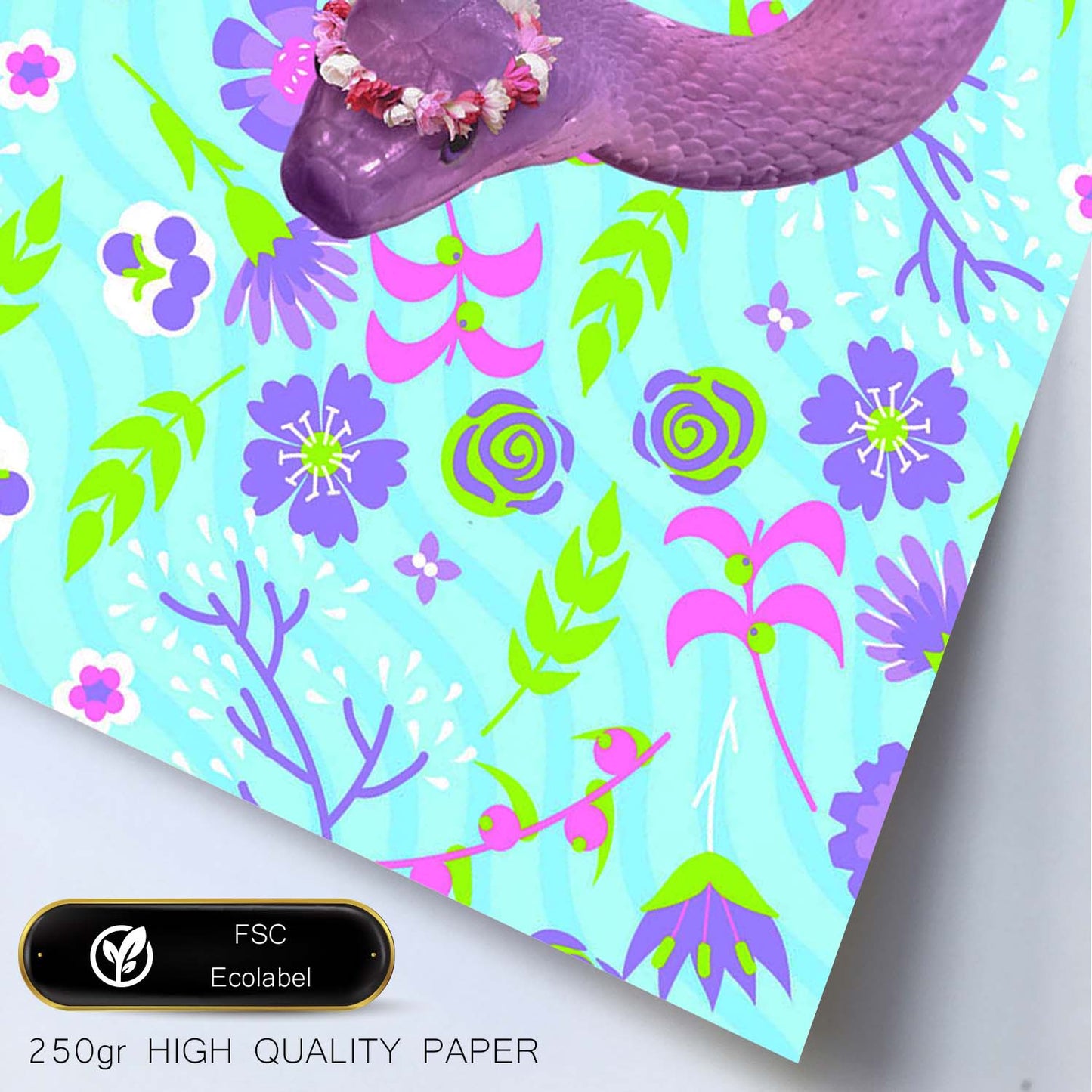 Lámina Serpiente Funky. Pósters con collages de Pop Art. Fondos con coloridos patrones funky. Decoración de interiores. Tamaño A4.-Nacnic-Nacnic Estudio SL