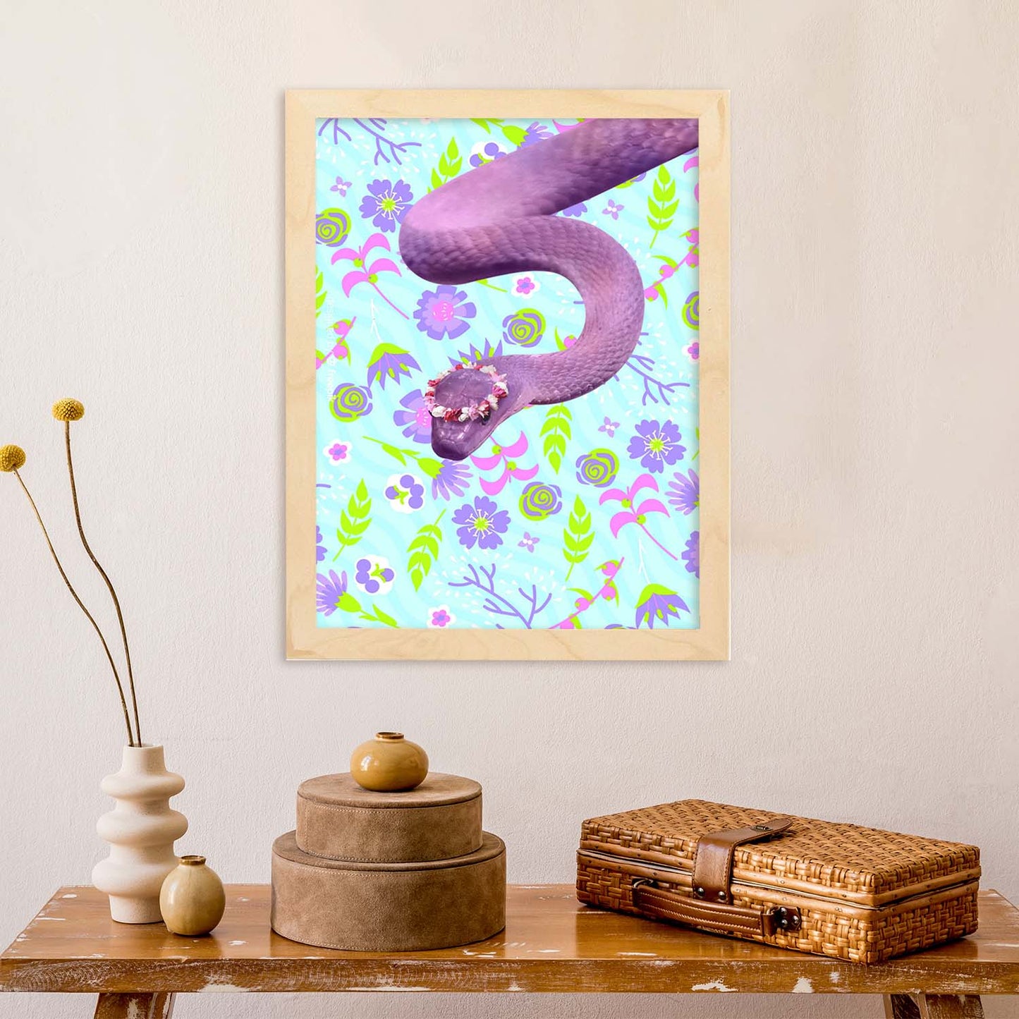 Lámina Serpiente Funky. Pósters con collages de Pop Art. Fondos con coloridos patrones funky. Decoración de interiores. Tamaño A4.-Nacnic-Nacnic Estudio SL