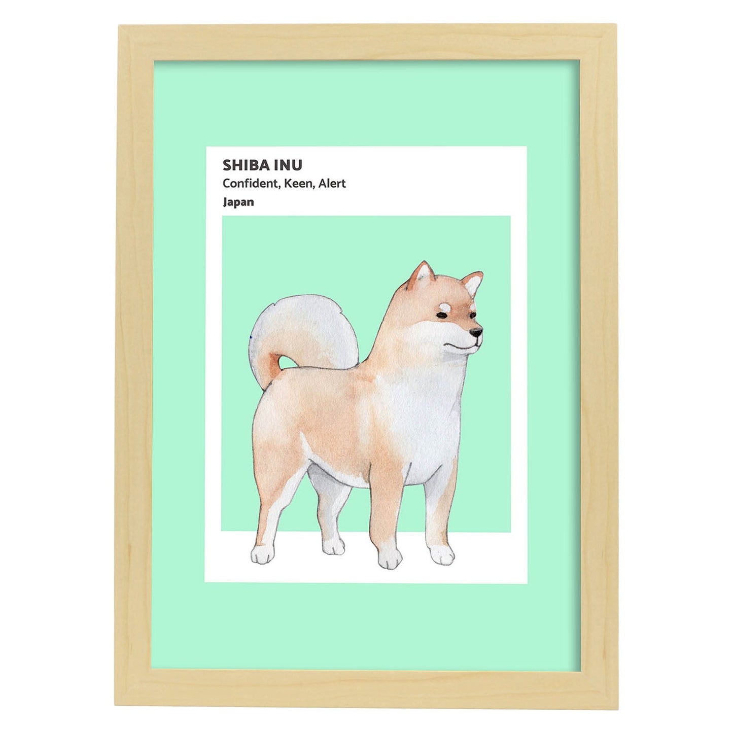 Lámina Shiba-Inu. Pósters con ilustraciones de razas de perro en tonos cálidos y pastel.-Artwork-Nacnic-A3-Marco Madera clara-Nacnic Estudio SL
