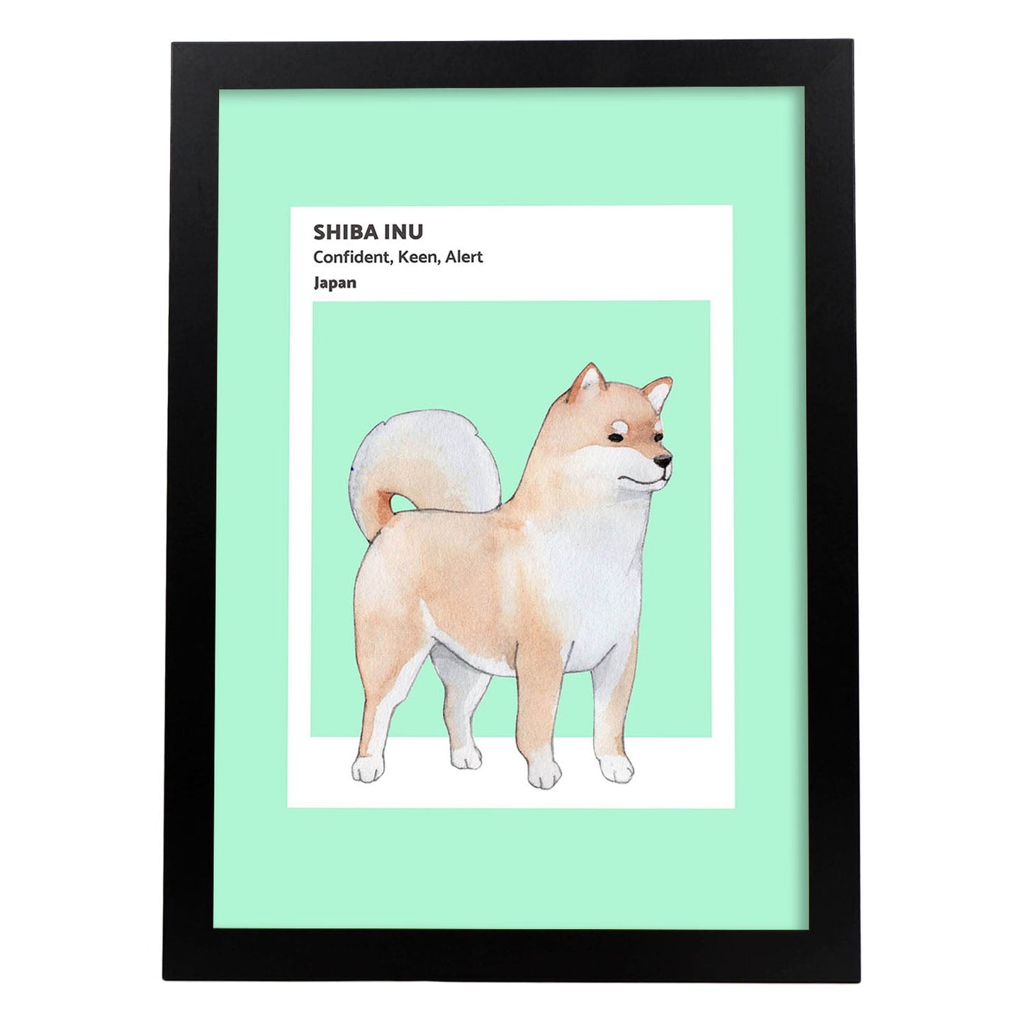 Lámina Shiba-Inu. Pósters con ilustraciones de razas de perro en tonos cálidos y pastel.-Artwork-Nacnic-A4-Marco Negro-Nacnic Estudio SL