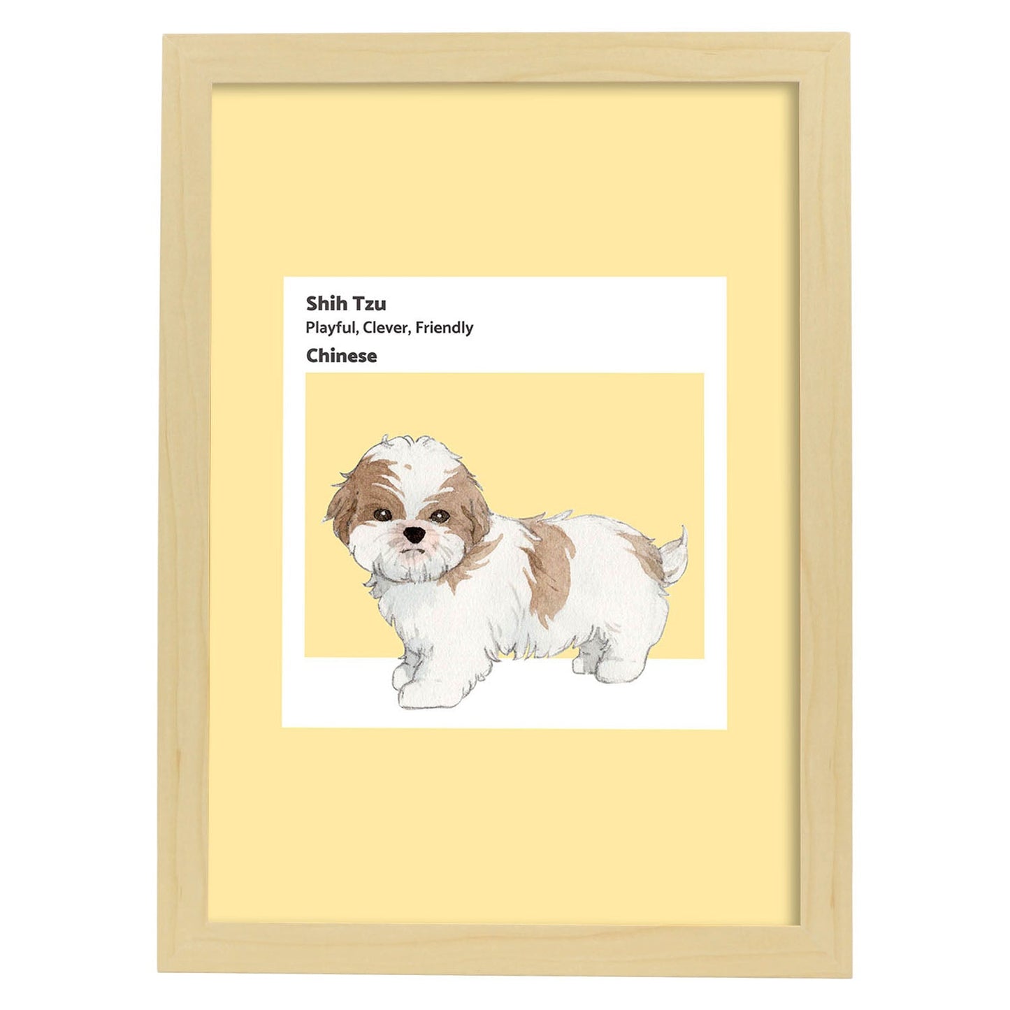 Lámina Shih-Tzu. Pósters con ilustraciones de razas de perro en tonos cálidos y pastel.-Artwork-Nacnic-A3-Marco Madera clara-Nacnic Estudio SL