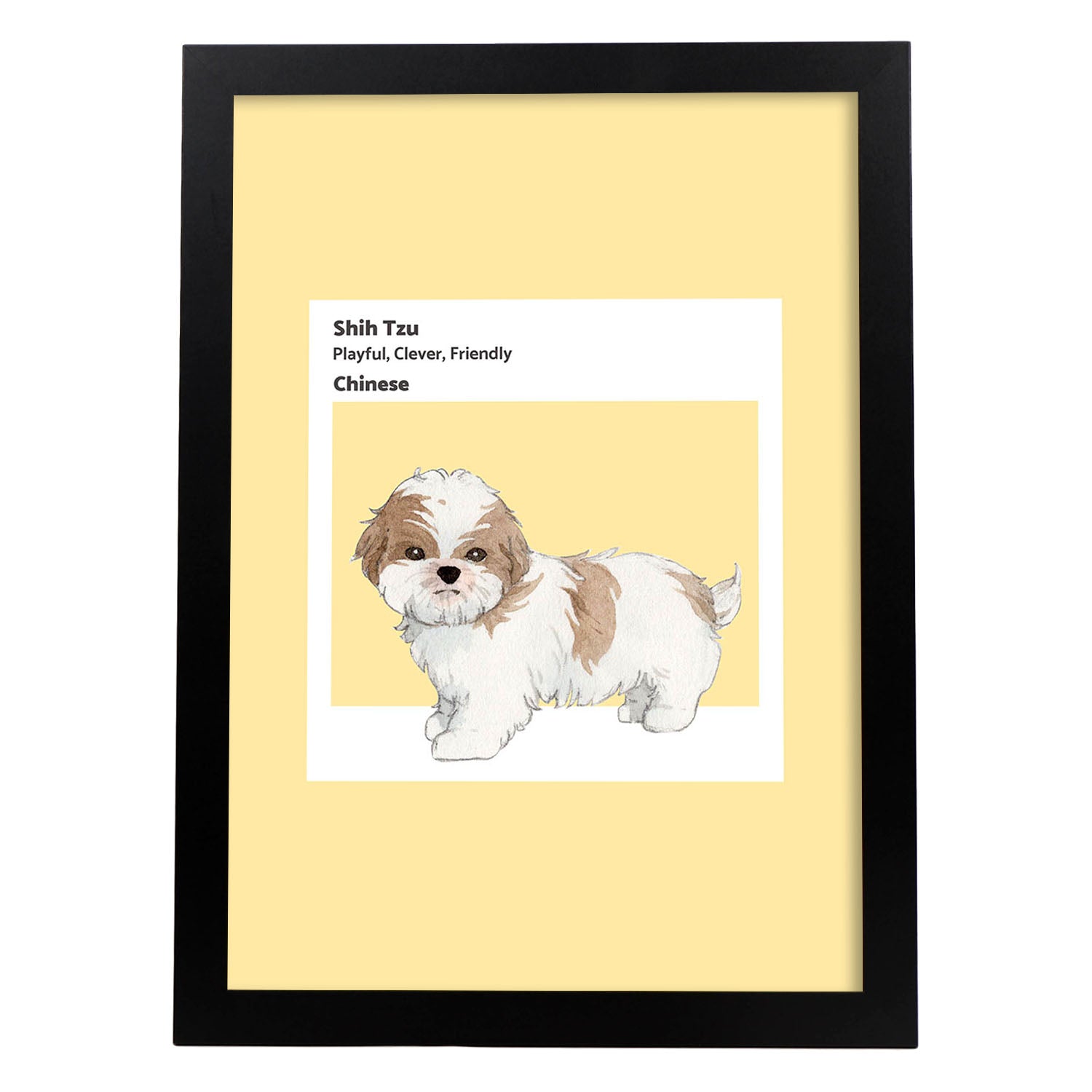 Lámina Shih-Tzu. Pósters con ilustraciones de razas de perro en tonos cálidos y pastel.-Artwork-Nacnic-A3-Marco Negro-Nacnic Estudio SL