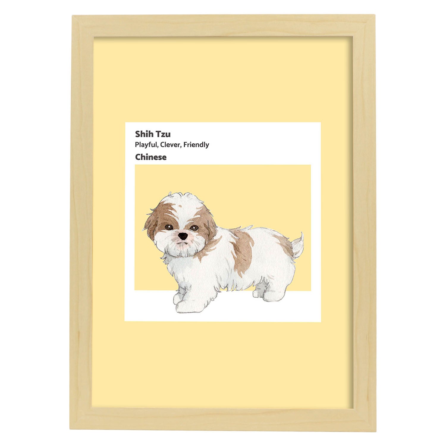 Lámina Shih-Tzu. Pósters con ilustraciones de razas de perro en tonos cálidos y pastel.-Artwork-Nacnic-A4-Marco Madera clara-Nacnic Estudio SL