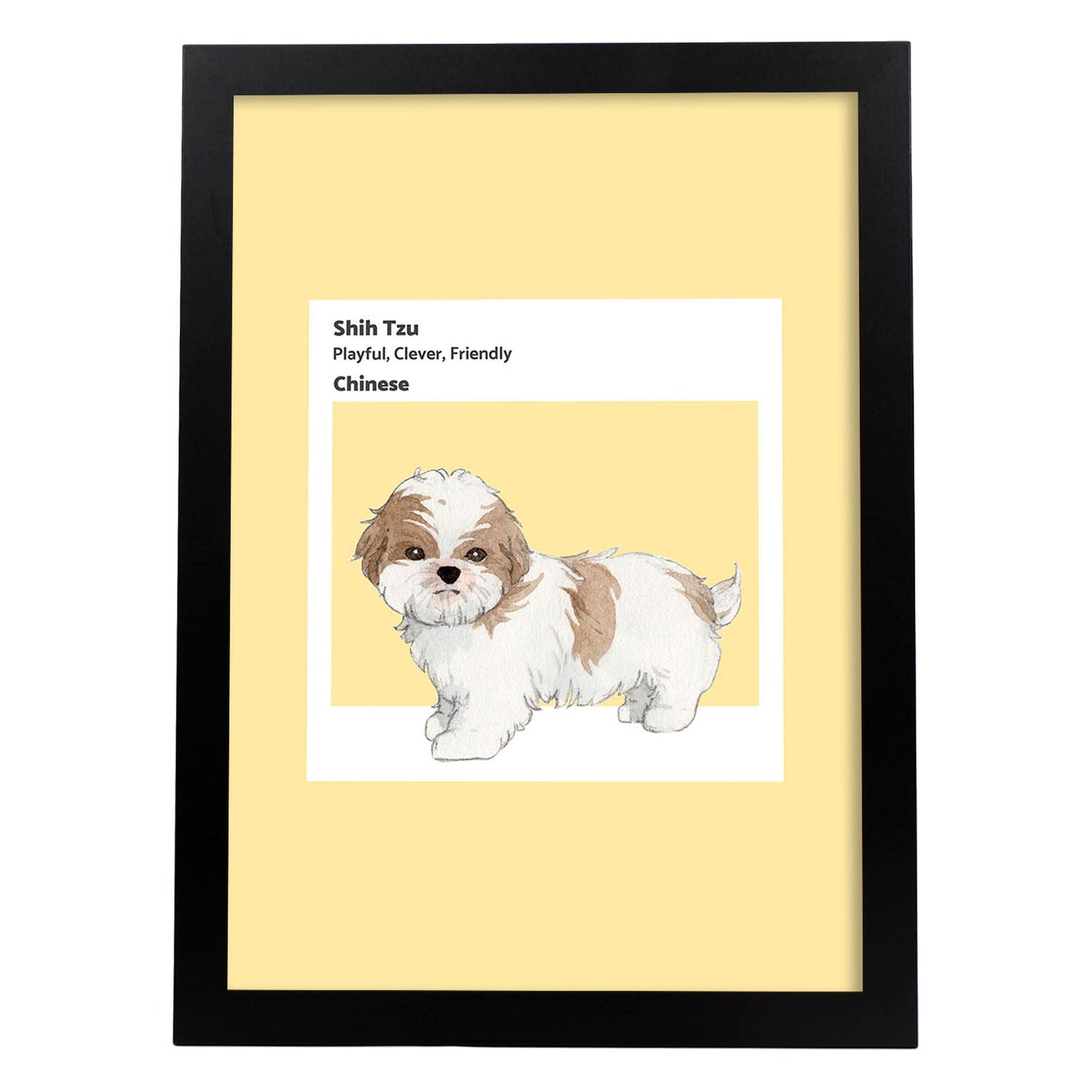 Lámina Shih-Tzu. Pósters con ilustraciones de razas de perro en tonos cálidos y pastel.-Artwork-Nacnic-A4-Marco Negro-Nacnic Estudio SL