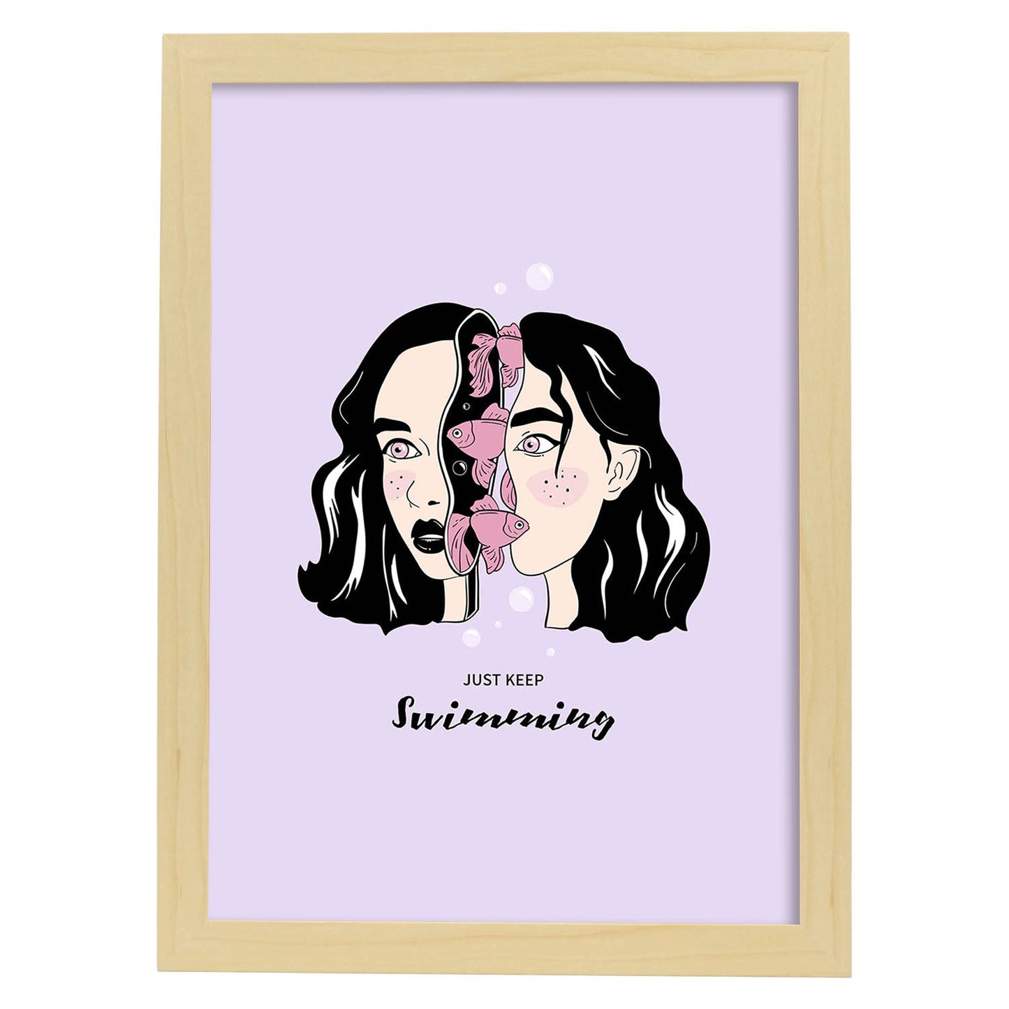 Lámina Sigue nadando. Pósters con ilustraciones artísticas de cabezas de mujer.-Artwork-Nacnic-A4-Marco Madera clara-Nacnic Estudio SL