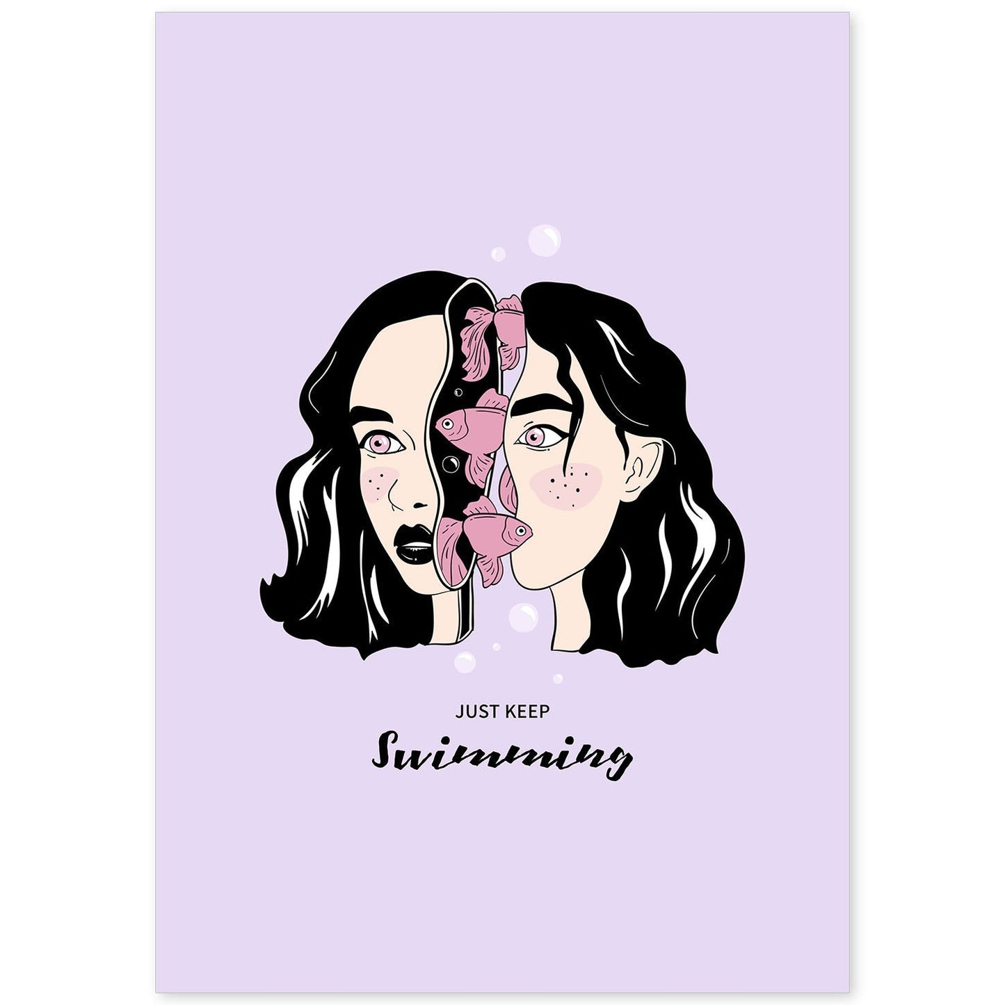 Lámina Sigue nadando. Pósters con ilustraciones artísticas de cabezas de mujer.-Artwork-Nacnic-A4-Sin marco-Nacnic Estudio SL