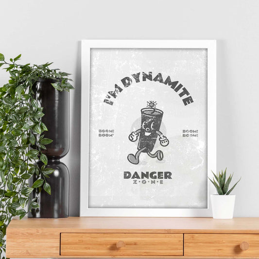 Lámina Soy dinamita. Pósters con ilustraciones de dibujos retro en tonos grises.-Artwork-Nacnic-Nacnic Estudio SL