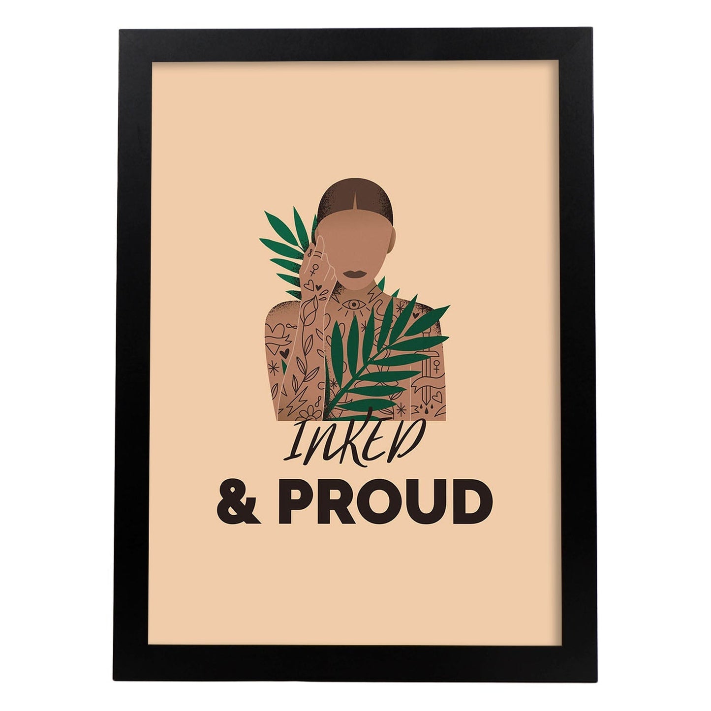 Lámina Tatuada y orgullosa. Pósters con ilustraciones sobre el amor propio y la aceptación.-Artwork-Nacnic-A4-Marco Negro-Nacnic Estudio SL
