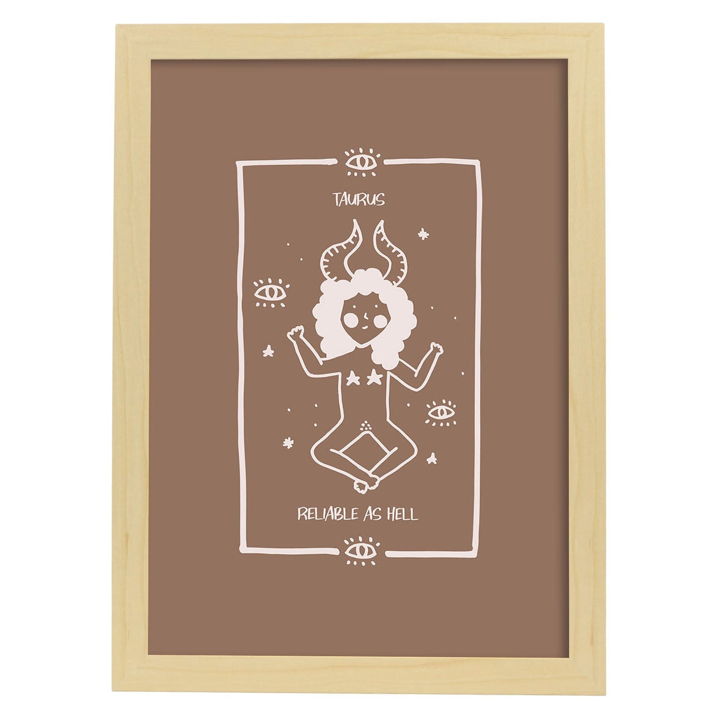 Lámina Tauro. Pósters con ilustraciones femeninas de los signos del zodíaco.-Artwork-Nacnic-A3-Marco Madera clara-Nacnic Estudio SL