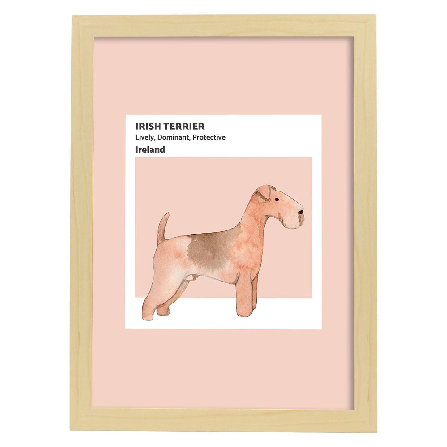 Lámina Terrier irlandes. Pósters con ilustraciones de razas de perro en tonos cálidos y pastel.-Artwork-Nacnic-A3-Marco Madera clara-Nacnic Estudio SL