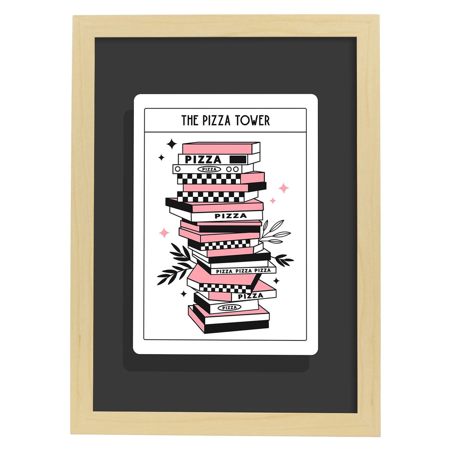 Lámina Torre de pizza. Pósters con originales ilustraciones de las cartas Tarot.-Artwork-Nacnic-A3-Marco Madera clara-Nacnic Estudio SL