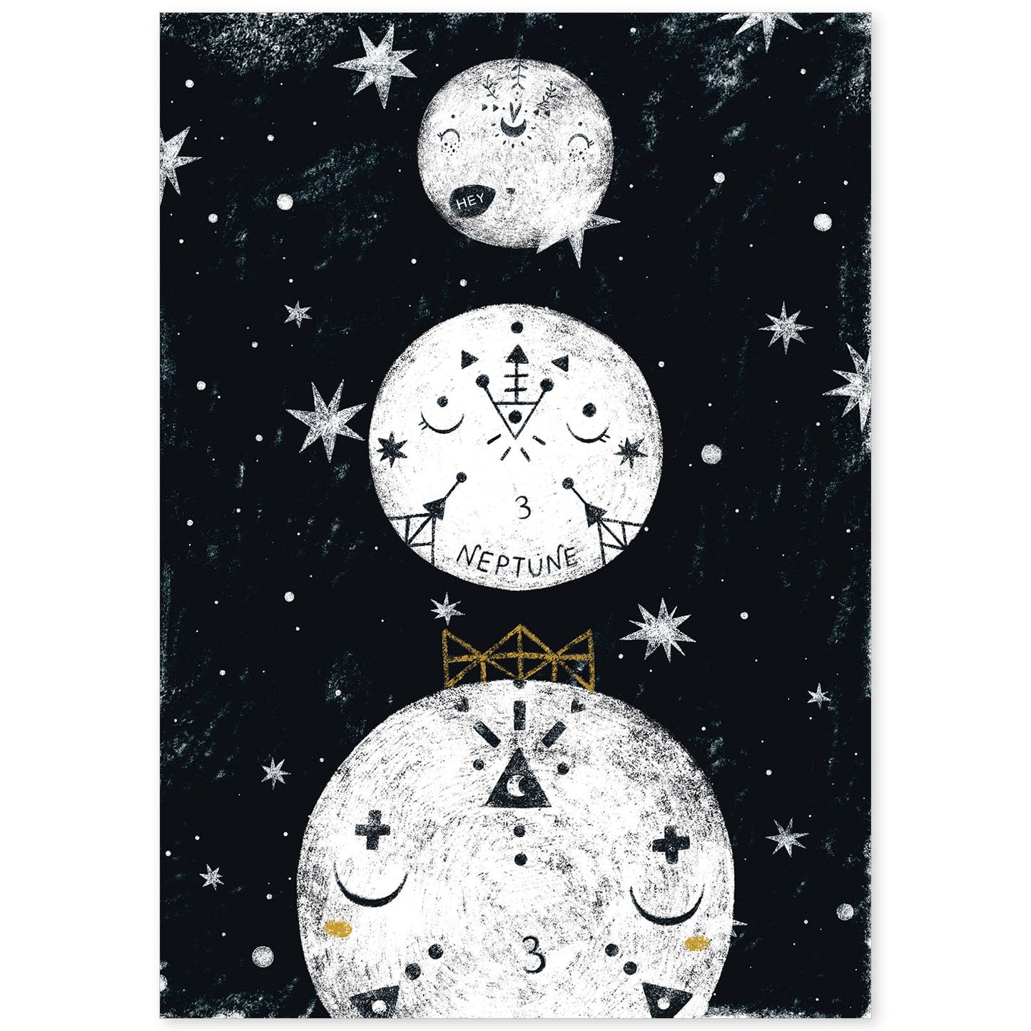 Lámina Tres planetas Estilo nordico blanco y negro. Composiciones planetarias infantiles-Artwork-Nacnic-A4-Sin marco-Nacnic Estudio SL