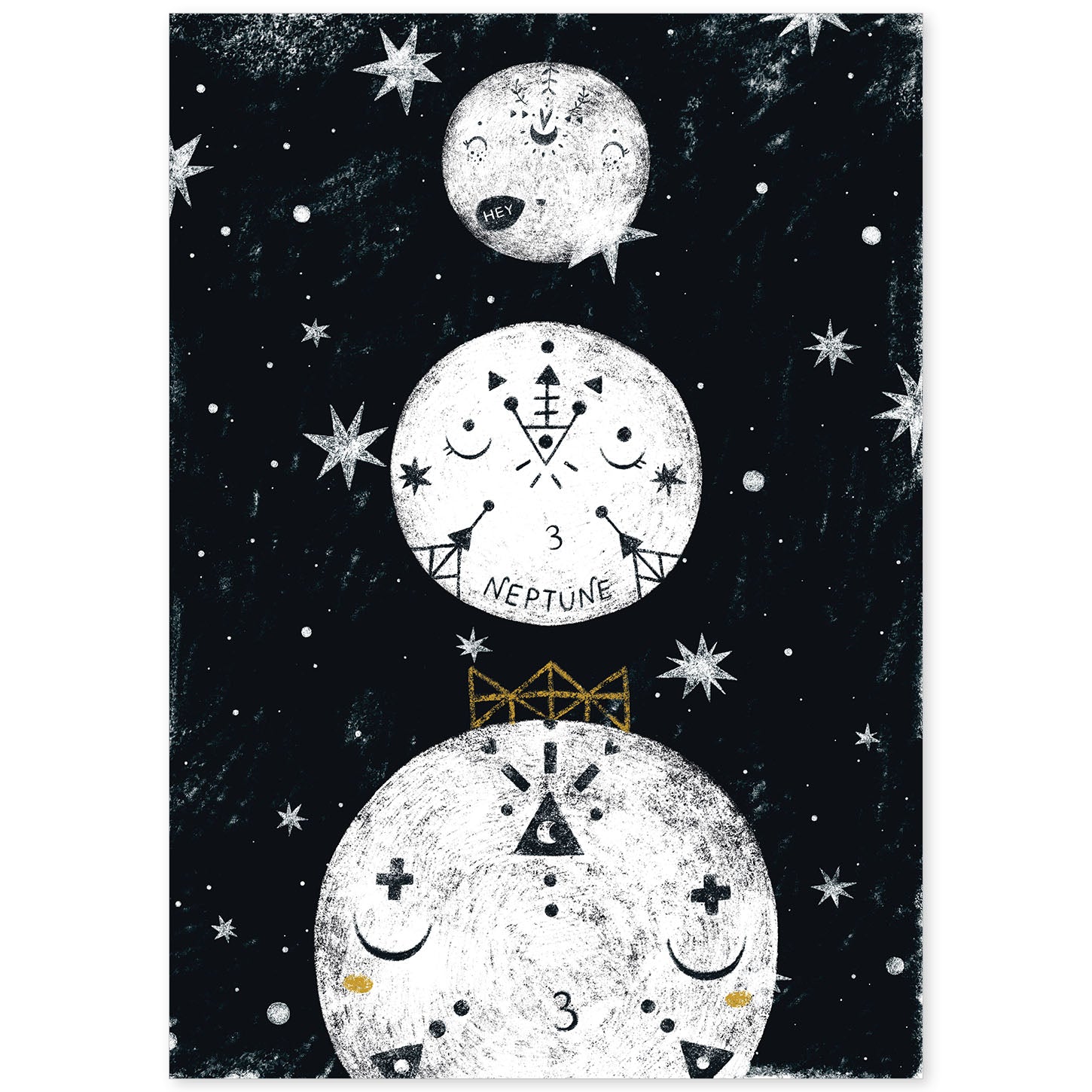 Lámina Tres planetas Estilo nordico blanco y negro. Composiciones planetarias infantiles-Artwork-Nacnic-A4-Sin marco-Nacnic Estudio SL