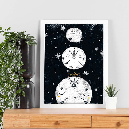 Lámina Tres planetas Estilo nordico blanco y negro. Composiciones planetarias infantiles-Artwork-Nacnic-Nacnic Estudio SL