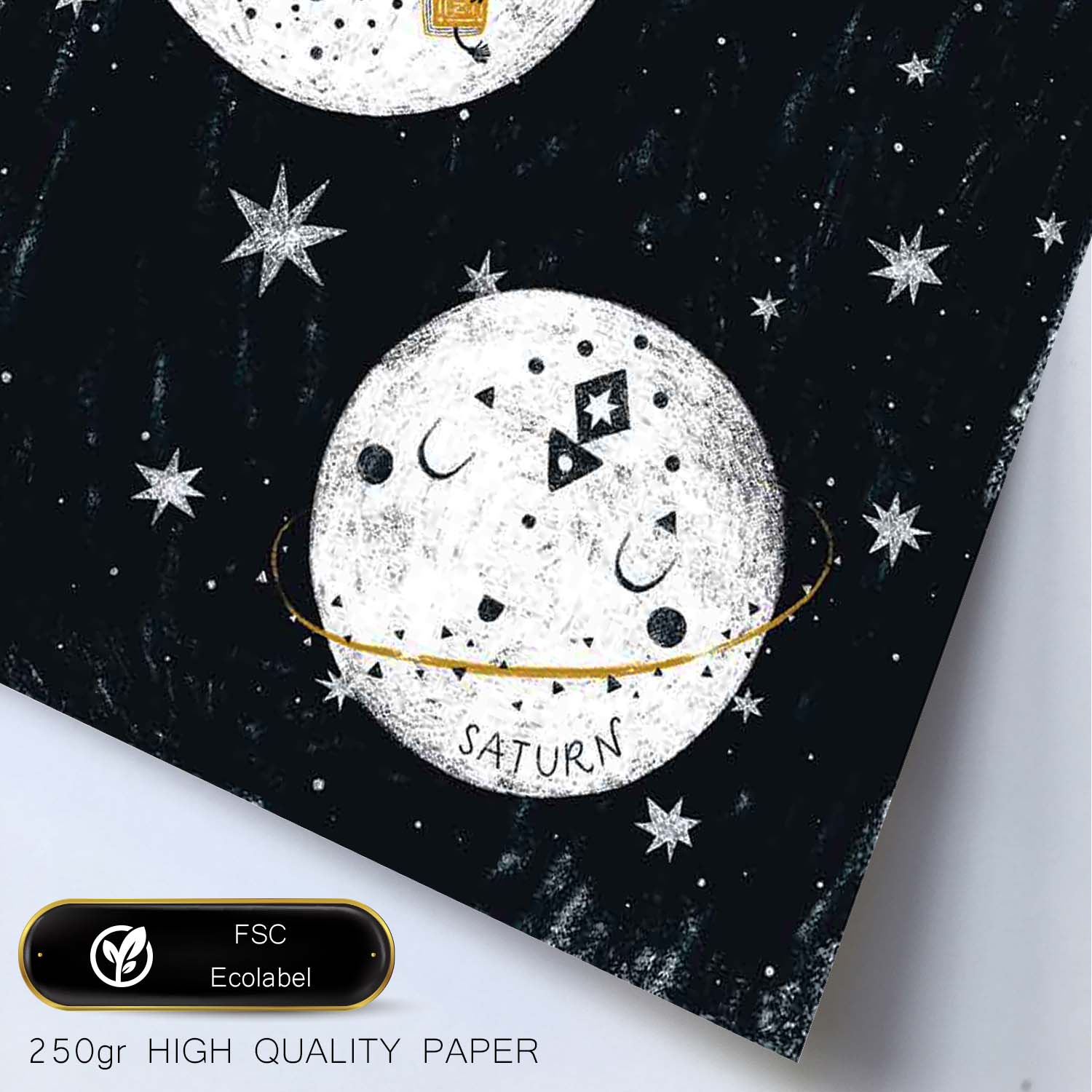 Lámina Tres planetas rotando Estilo nordico blanco y negro. Composiciones planetarias infantiles-Artwork-Nacnic-Nacnic Estudio SL