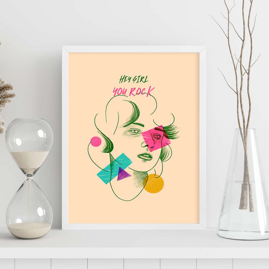 Lámina Tú mandas, chica. Pósters con mensaje. Bocetos de bustos minimalistas y coloridos.-Artwork-Nacnic-Nacnic Estudio SL