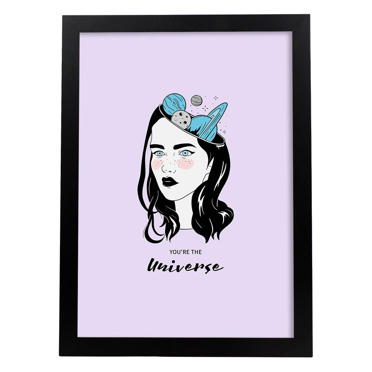 Lámina Universo. Pósters con ilustraciones artísticas de cabezas de mujer.-Artwork-Nacnic-A3-Marco Negro-Nacnic Estudio SL