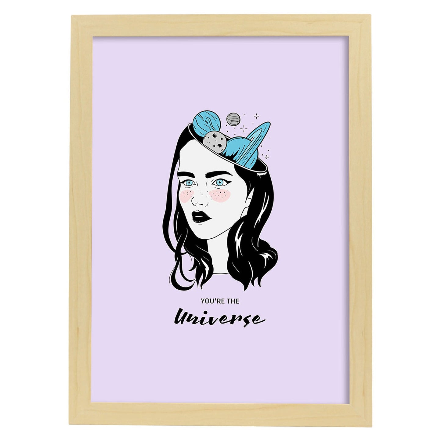 Lámina Universo. Pósters con ilustraciones artísticas de cabezas de mujer.-Artwork-Nacnic-A4-Marco Madera clara-Nacnic Estudio SL