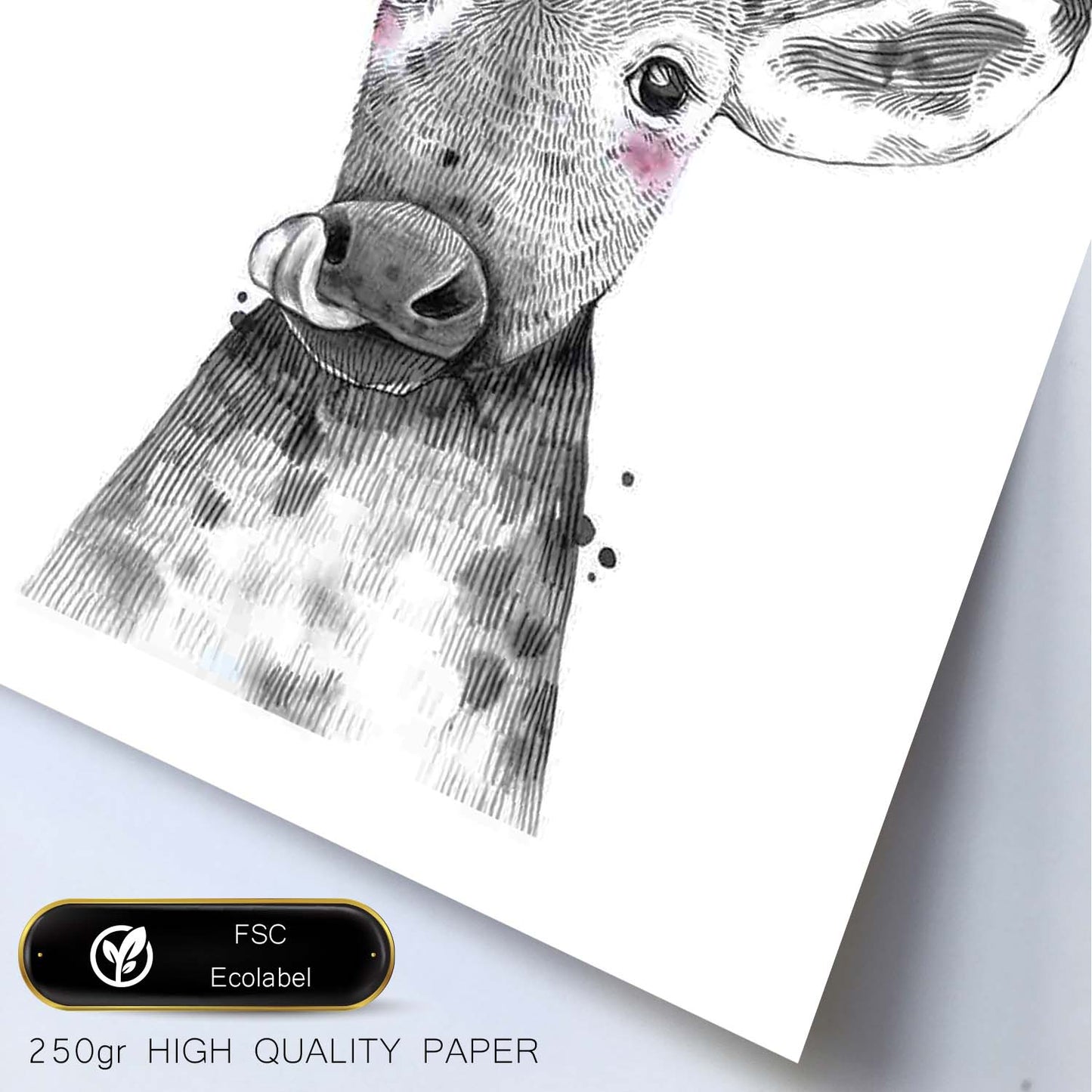 Lámina Vaca infantil con lazo y pajarito poster animales infantiles-Artwork-Nacnic-Nacnic Estudio SL