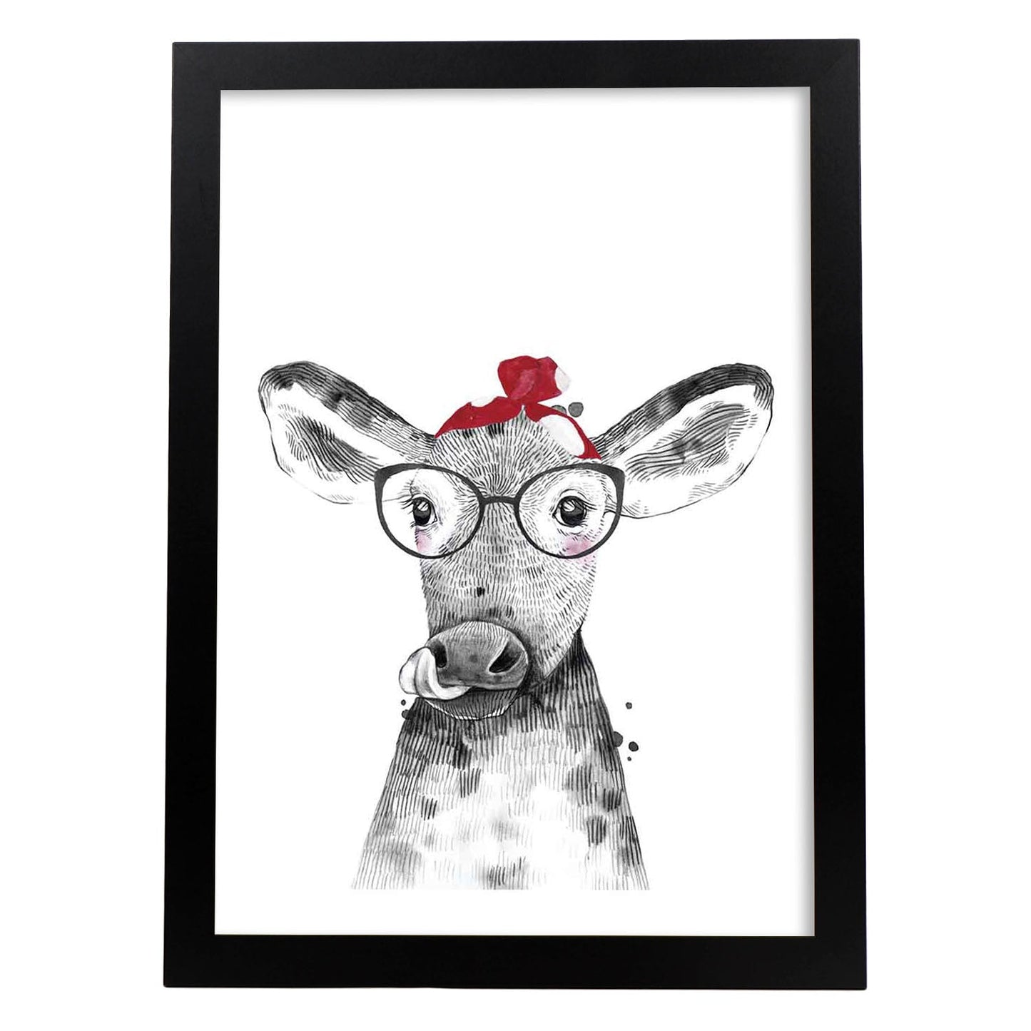 Lámina Vaca infantil con pañuelo poster animales infantiles-Artwork-Nacnic-A4-Marco Negro-Nacnic Estudio SL
