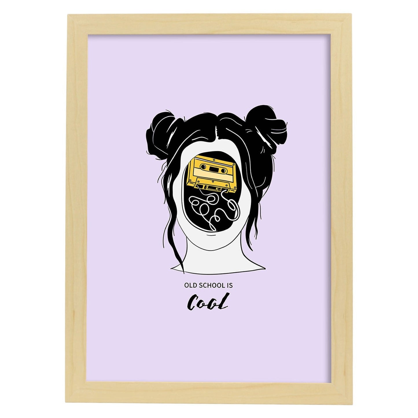 Lámina Vieja escuela. Pósters con ilustraciones artísticas de cabezas de mujer.-Artwork-Nacnic-A3-Marco Madera clara-Nacnic Estudio SL