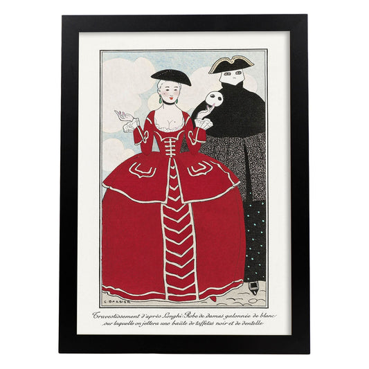 Lámina Vintage Modelo 005. Pósters con las ilustraciones Art Decó de George Barbier.-Artwork-Nacnic-A4-Marco Negro-Nacnic Estudio SL