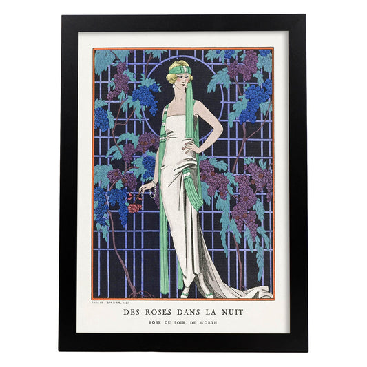 Lámina Vintage Modelo 017. Pósters con las ilustraciones Art Decó de George Barbier.-Artwork-Nacnic-A4-Marco Negro-Nacnic Estudio SL