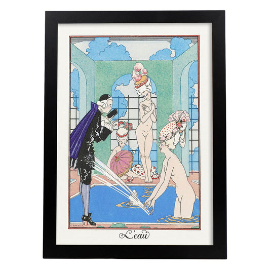 Lámina Vintage Modelo 022. Pósters con las ilustraciones Art Decó de George Barbier.-Artwork-Nacnic-A4-Marco Negro-Nacnic Estudio SL