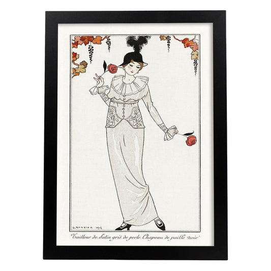 Lámina Vintage Modelo 026. Pósters con las ilustraciones Art Decó de George Barbier.-Artwork-Nacnic-A4-Marco Negro-Nacnic Estudio SL