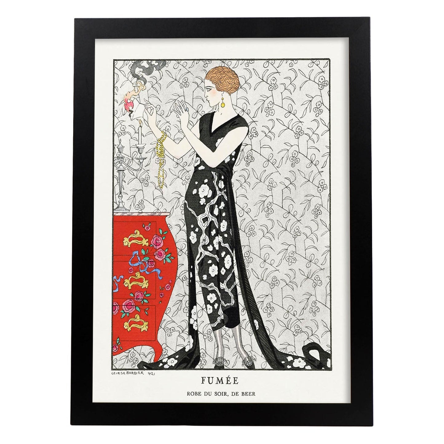 Lámina Vintage Modelo 028. Pósters con las ilustraciones Art Decó de George Barbier.-Artwork-Nacnic-A3-Marco Negro-Nacnic Estudio SL