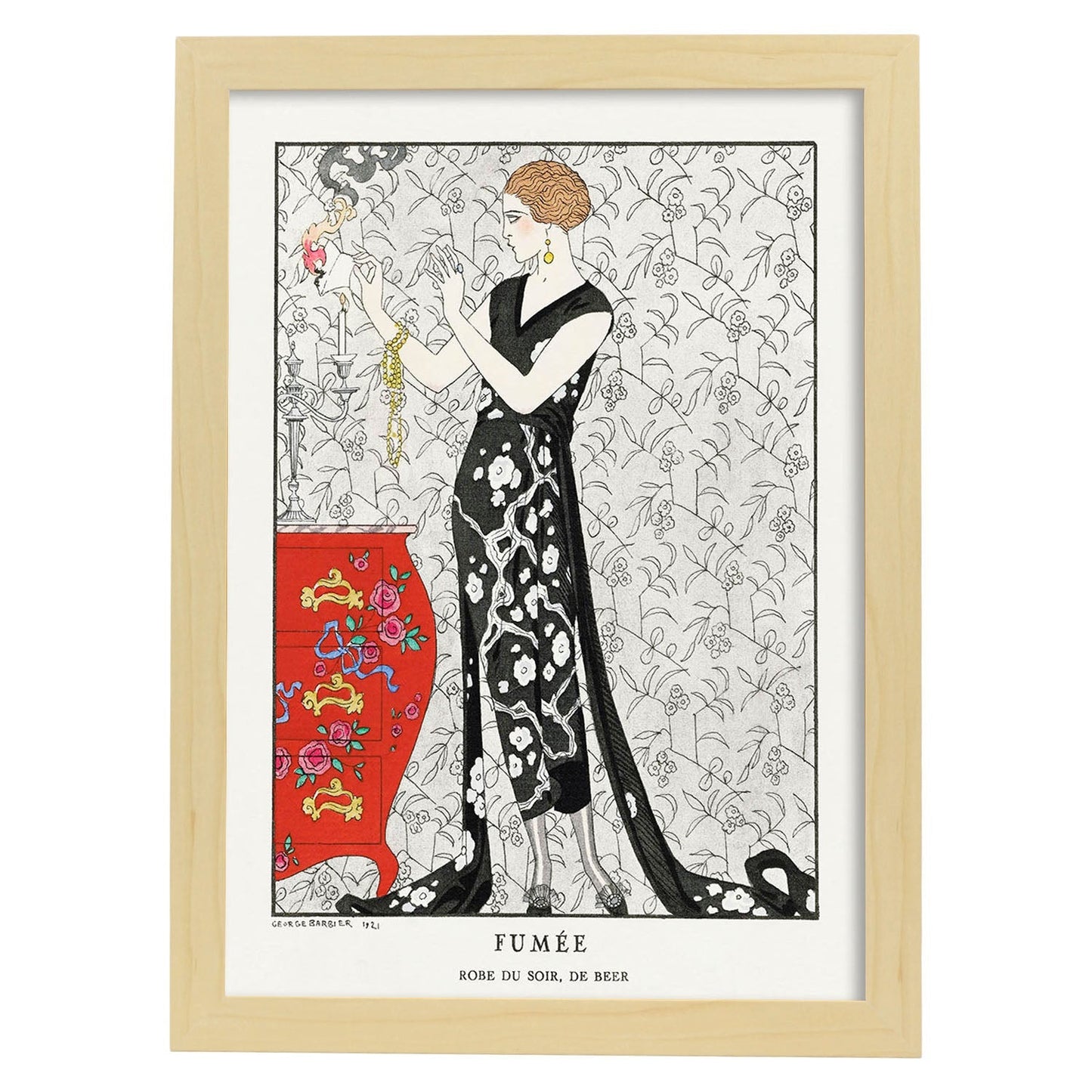 Lámina Vintage Modelo 028. Pósters con las ilustraciones Art Decó de George Barbier.-Artwork-Nacnic-A4-Marco Madera clara-Nacnic Estudio SL