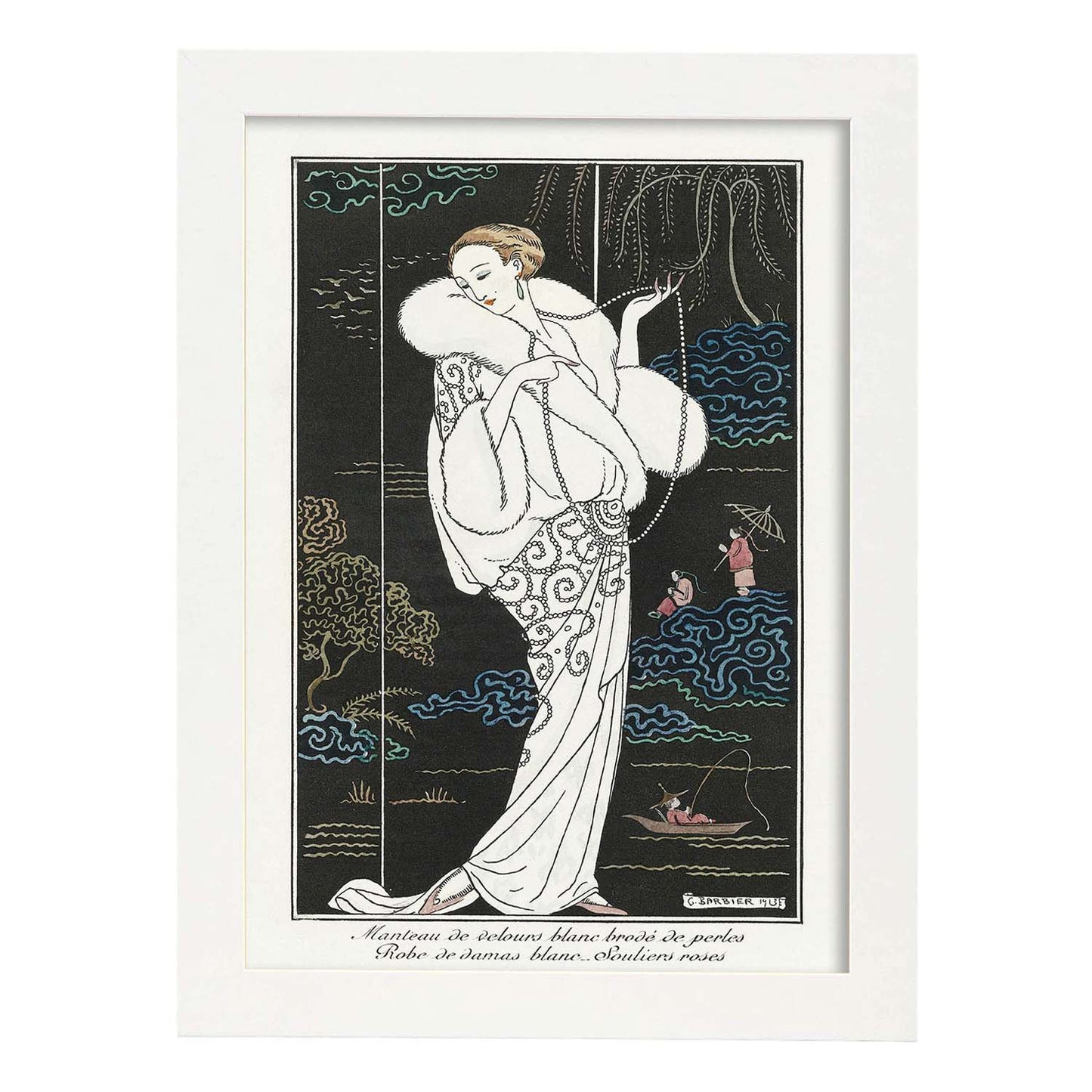 Lámina Vintage Modelo 035. Pósters con las ilustraciones Art Decó de George Barbier.-Artwork-Nacnic-A4-Marco Blanco-Nacnic Estudio SL