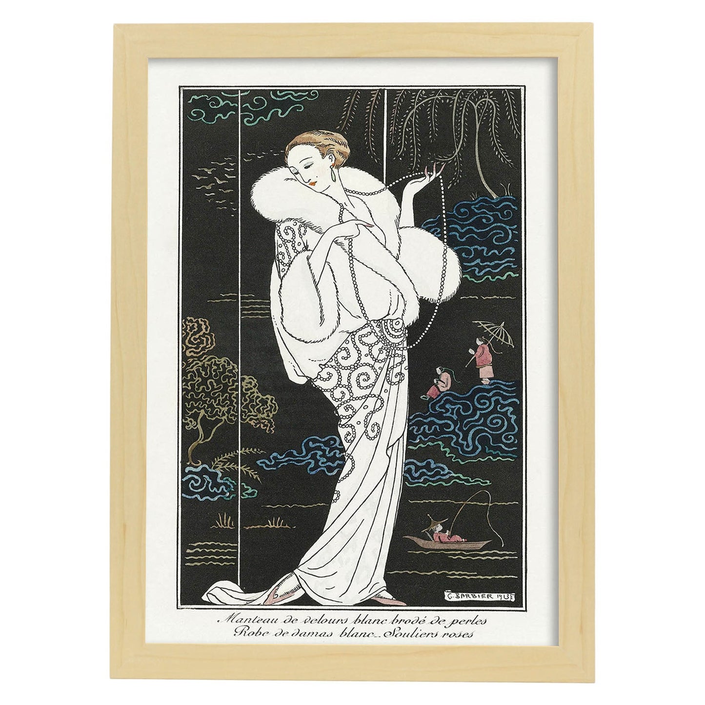 Lámina Vintage Modelo 035. Pósters con las ilustraciones Art Decó de George Barbier.-Artwork-Nacnic-A4-Marco Madera clara-Nacnic Estudio SL