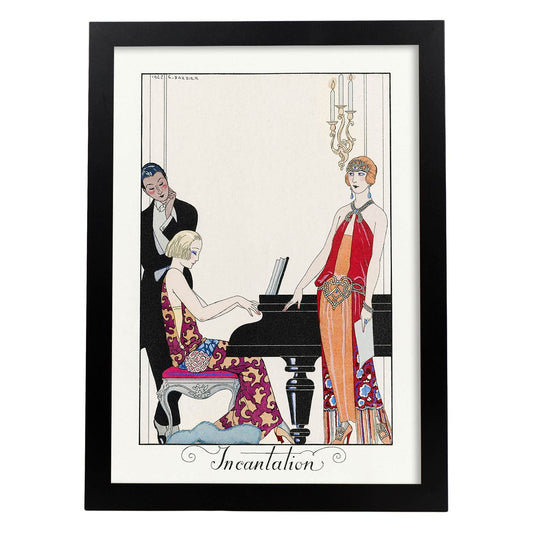 Lámina Vintage Modelo 041. Pósters con las ilustraciones Art Decó de George Barbier.-Artwork-Nacnic-A4-Marco Negro-Nacnic Estudio SL
