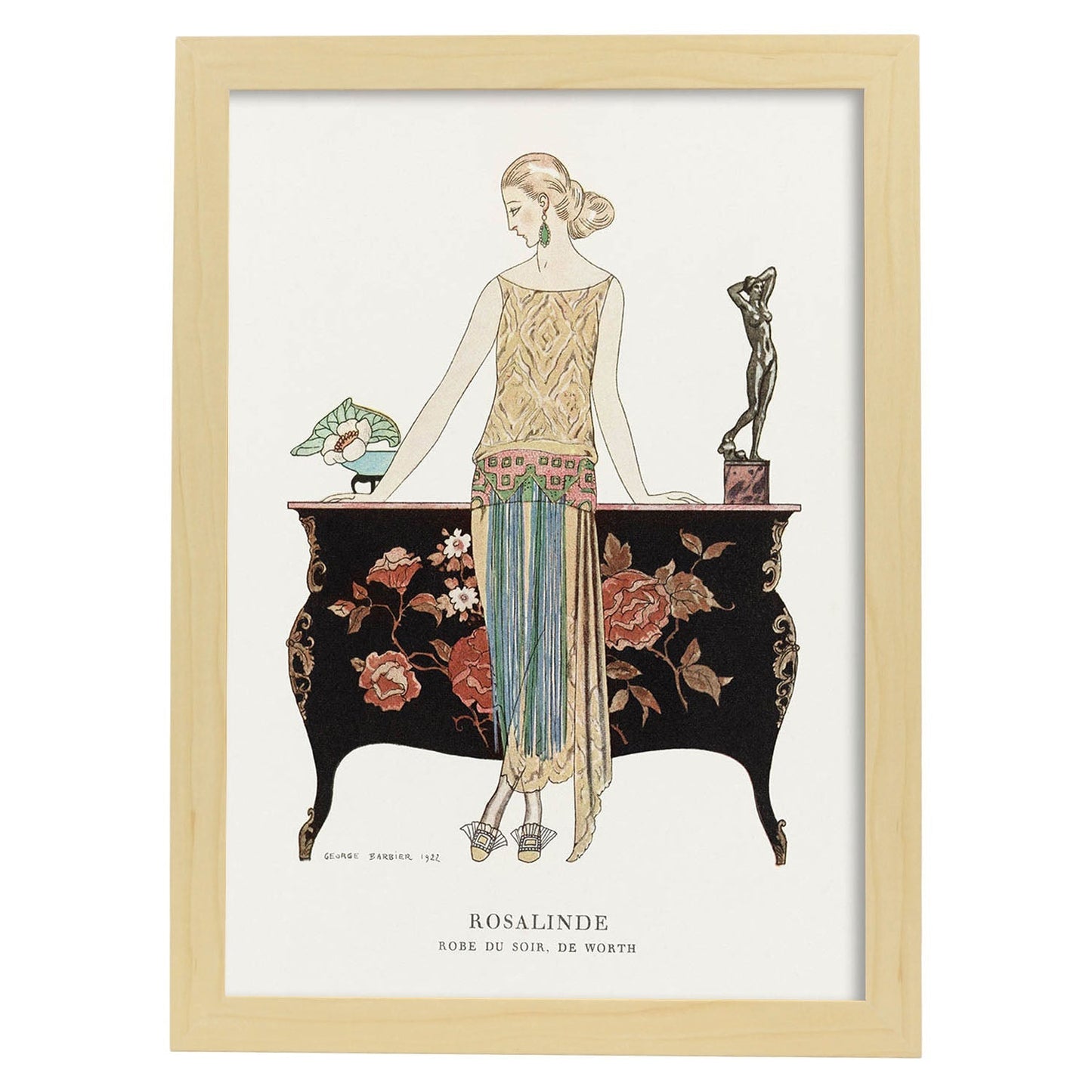Lámina Vintage Modelo 060. Pósters con las ilustraciones Art Decó de George Barbier.-Artwork-Nacnic-A4-Marco Madera clara-Nacnic Estudio SL