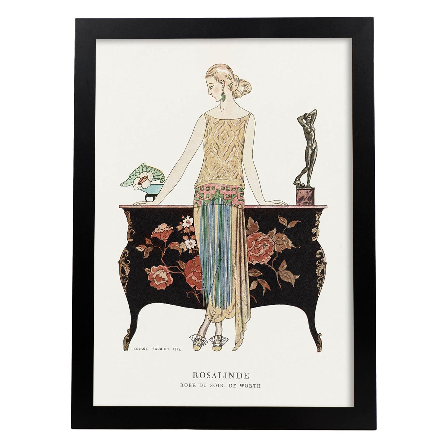 Lámina Vintage Modelo 060. Pósters con las ilustraciones Art Decó de George Barbier.-Artwork-Nacnic-A4-Marco Negro-Nacnic Estudio SL