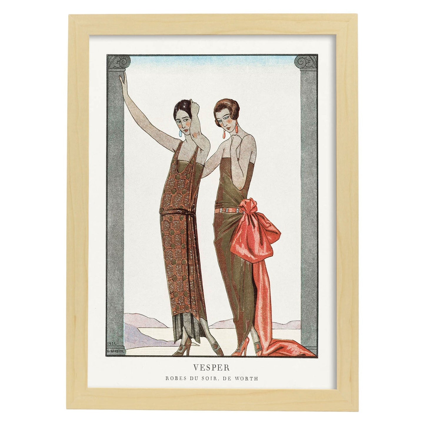 Lámina Vintage Modelo 065. Pósters con las ilustraciones Art Decó de George Barbier.-Artwork-Nacnic-A3-Marco Madera clara-Nacnic Estudio SL