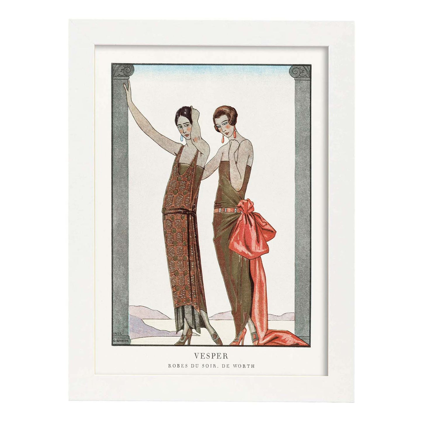 Lámina Vintage Modelo 065. Pósters con las ilustraciones Art Decó de George Barbier.-Artwork-Nacnic-A4-Marco Blanco-Nacnic Estudio SL