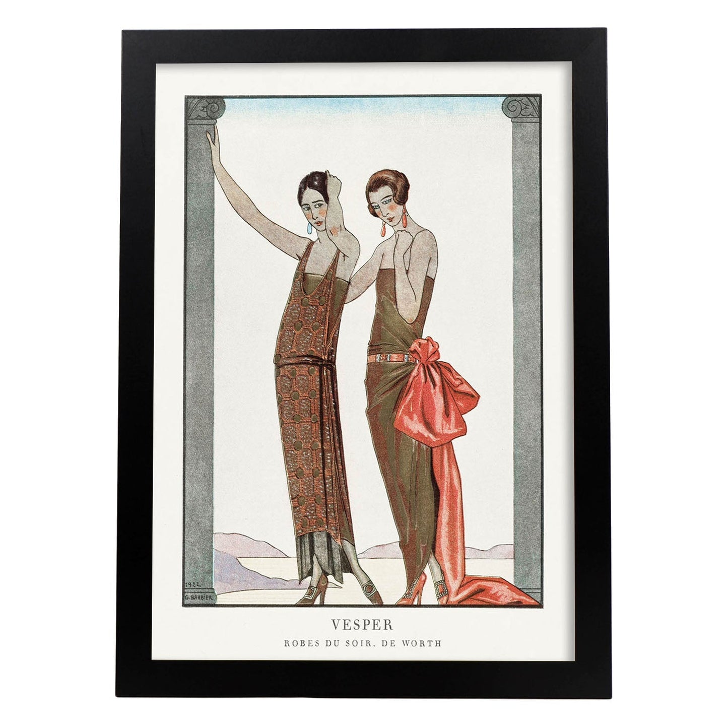 Lámina Vintage Modelo 065. Pósters con las ilustraciones Art Decó de George Barbier.-Artwork-Nacnic-A4-Marco Negro-Nacnic Estudio SL