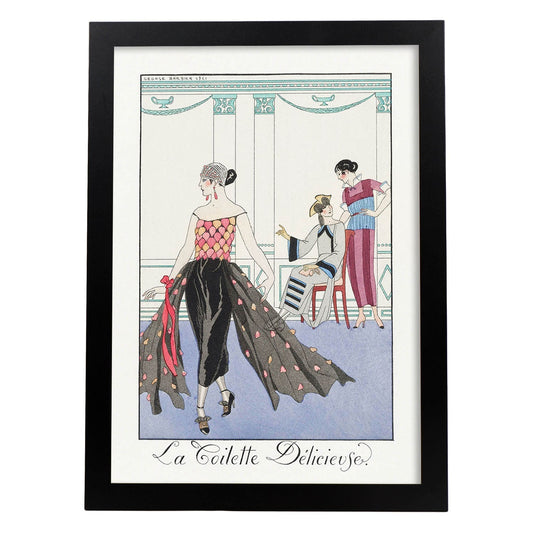 Lámina Vintage Modelo 078. Pósters con las ilustraciones Art Decó de George Barbier.-Artwork-Nacnic-A4-Marco Negro-Nacnic Estudio SL