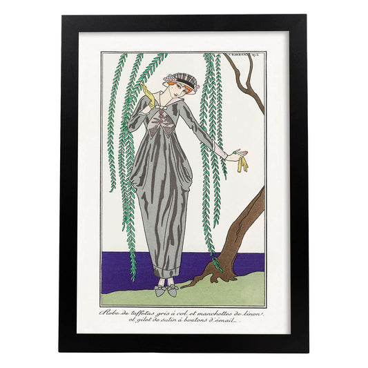 Lámina Vintage Modelo 089. Pósters con las ilustraciones Art Decó de George Barbier.-Artwork-Nacnic-A4-Marco Negro-Nacnic Estudio SL