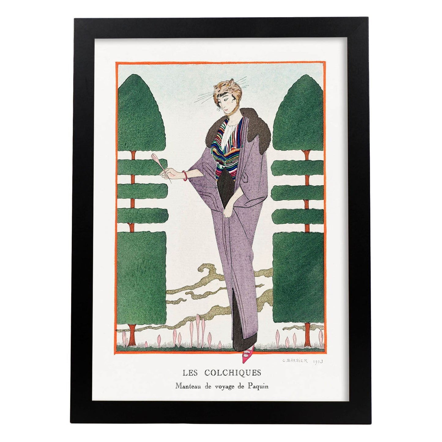 Lámina Vintage Modelo 102. Pósters con las ilustraciones Art Decó de George Barbier.-Artwork-Nacnic-A3-Marco Negro-Nacnic Estudio SL