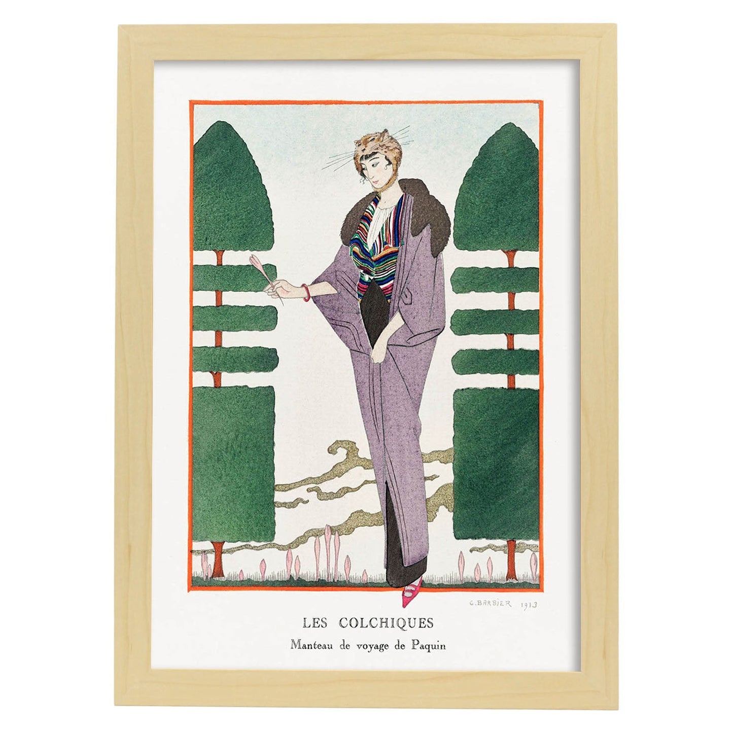 Lámina Vintage Modelo 102. Pósters con las ilustraciones Art Decó de George Barbier.-Artwork-Nacnic-A4-Marco Madera clara-Nacnic Estudio SL