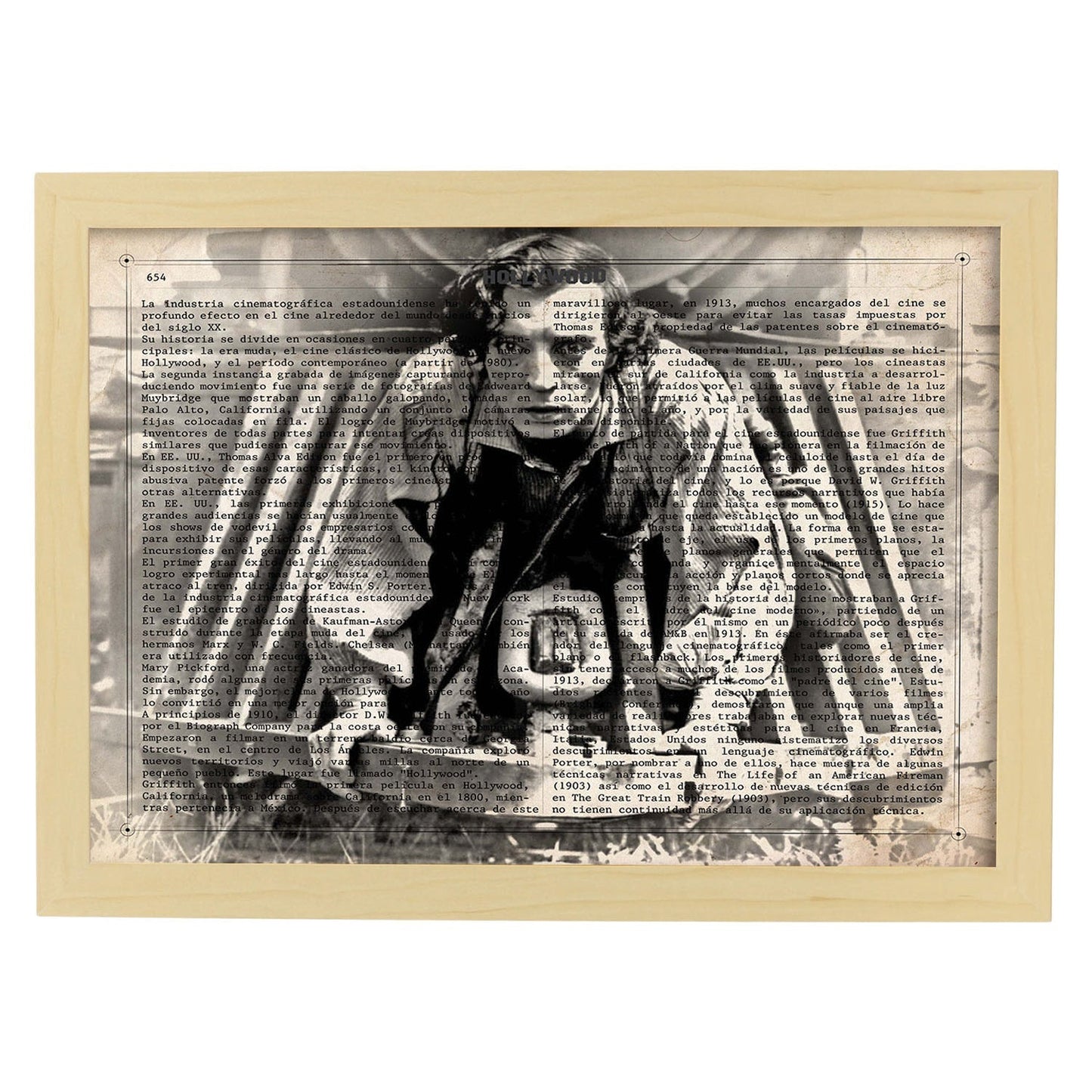 Lámina Vintage pelicula El maquinista de la General Sobre definicion de Hollywood-Artwork-Nacnic-A4-Marco Madera clara-Nacnic Estudio SL