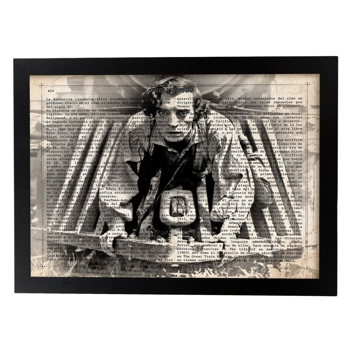 Lámina Vintage pelicula El maquinista de la General Sobre definicion de Hollywood-Artwork-Nacnic-A4-Marco Negro-Nacnic Estudio SL
