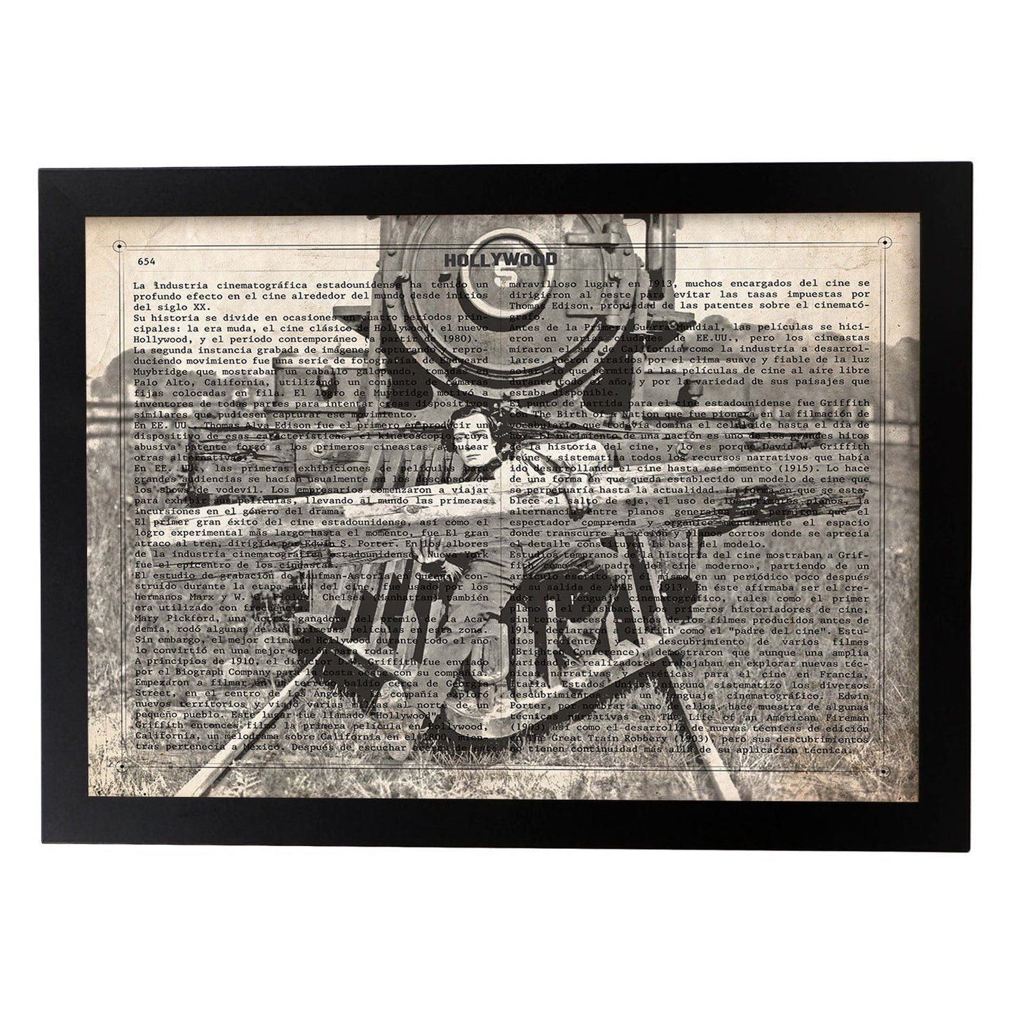 Lámina Vintage pelicula El maquinista de la General (Tren) Sobre definicion de Hollywood-Artwork-Nacnic-A3-Marco Negro-Nacnic Estudio SL