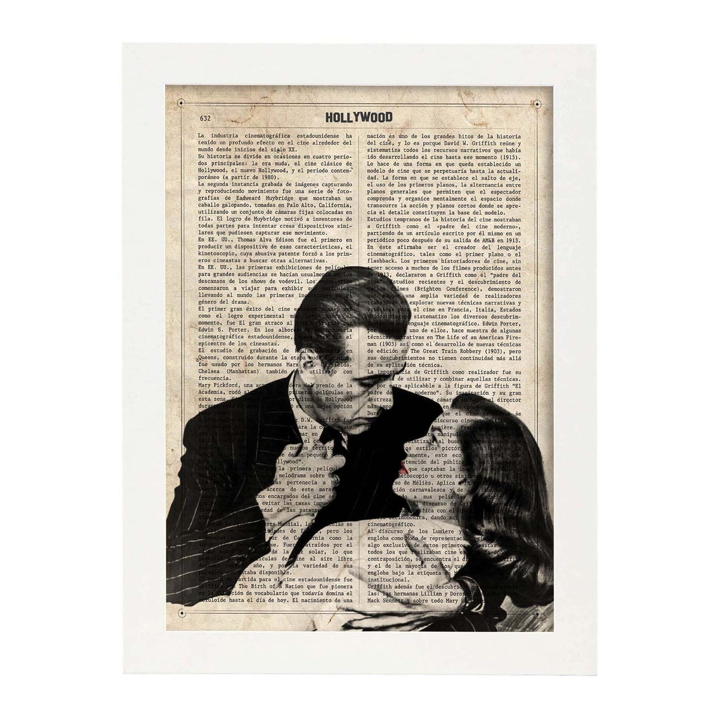 Lámina Vintage pelicula El sueño Eterno (Beso) Sobre definicion de Hollywood-Artwork-Nacnic-A3-Marco Blanco-Nacnic Estudio SL